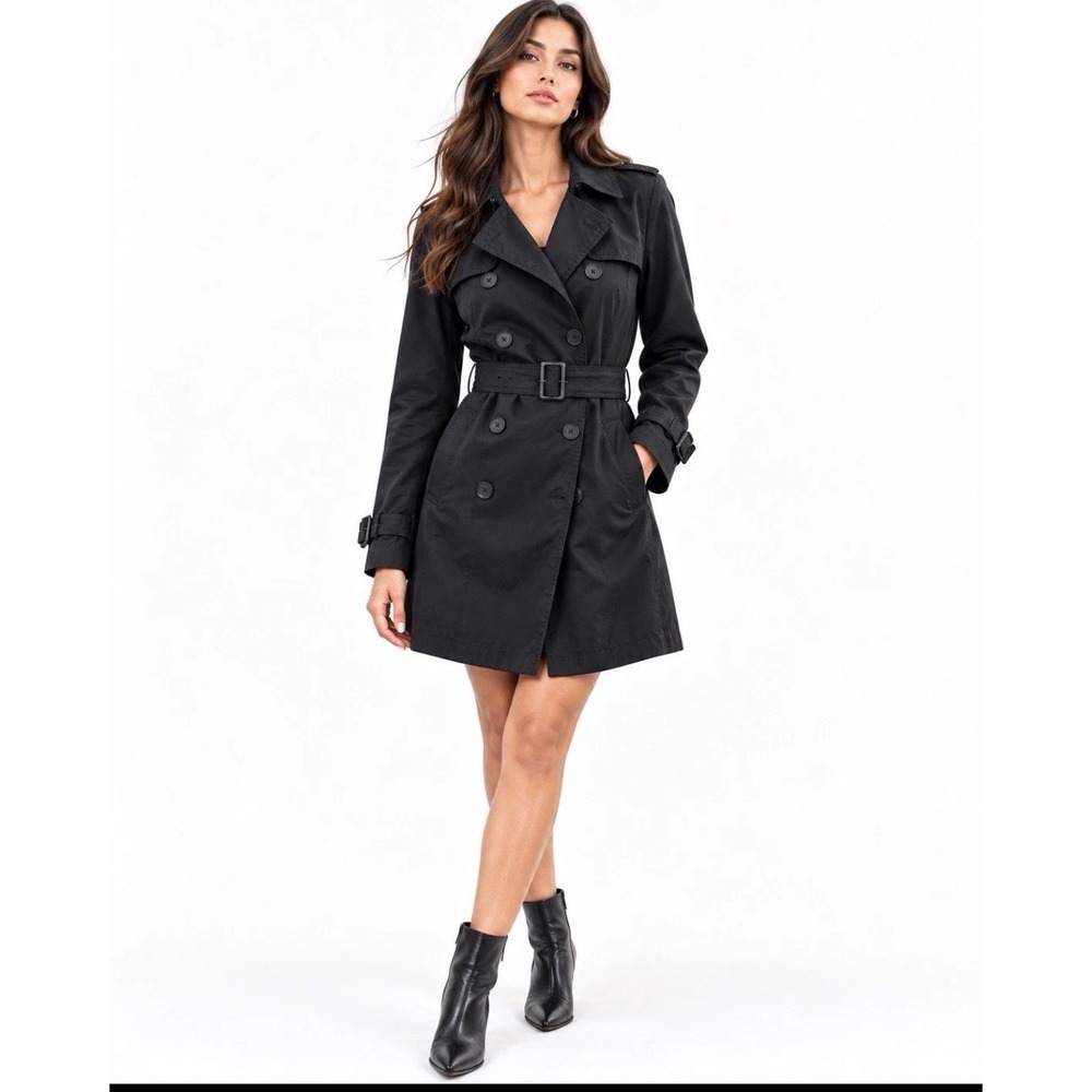 Banana Republic Womens Black Double Breasted Belted Trench Coat large petite